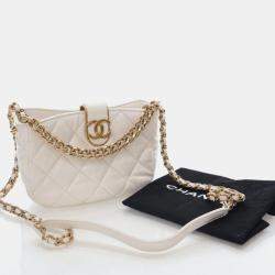 Pre Owned Chanel CC Chain Small White Lambskin Hobo Bag
