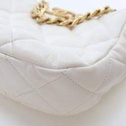 Pre Owned Chanel CC Chain Small White Lambskin Hobo Bag