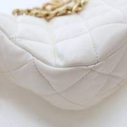 Pre Owned Chanel CC Chain Small White Lambskin Hobo Bag
