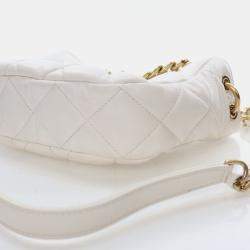 Pre Owned Chanel CC Chain Small White Lambskin Hobo Bag