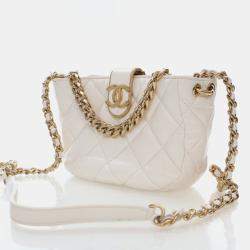 Pre Owned Chanel CC Chain Small White Lambskin Hobo Bag