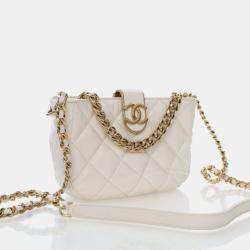 Pre Owned Chanel CC Chain Small White Lambskin Hobo Bag