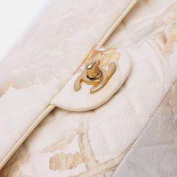 Pre Owned Chanel Beige Medium Classic Printed Denim Floral Double Flap