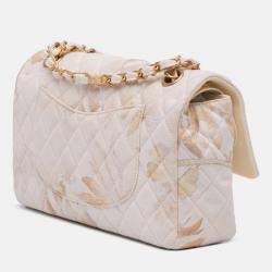 Pre Owned Chanel Beige Medium Classic Printed Denim Floral Double Flap