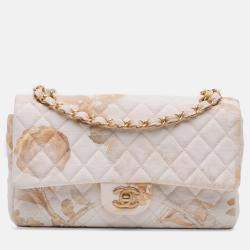 مملوكة مسبقًا Chanel Beige Medium Classic Printed Denim Floral Double Flap