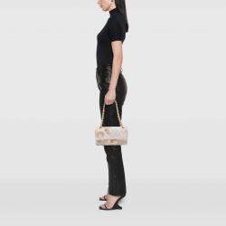 Pre Owned Chanel Beige Medium Classic Printed Denim Floral Double Flap