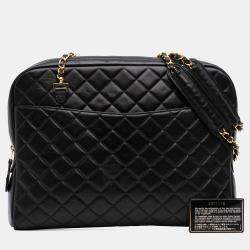 Pre Owned Chanel Black Quilted Lambskin Shoulder Bag