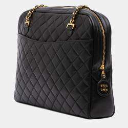 Pre Owned Chanel Black Quilted Lambskin Shoulder Bag