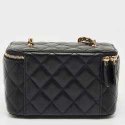 Pre Owned Chanel Black Quilted Leather Tiny Vanity Case Bag