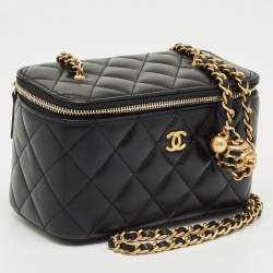 Pre Owned Chanel Black Quilted Leather Tiny Vanity Case Bag
