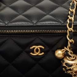 Pre Owned Chanel Black Quilted Leather Tiny Vanity Case Bag