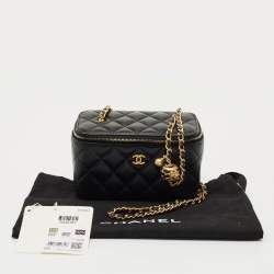 Pre Owned Chanel Black Quilted Leather Tiny Vanity Case Bag