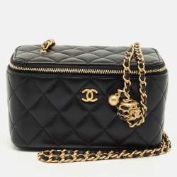 Pre Owned Chanel Black Quilted Leather Tiny Vanity Case Bag
