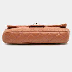 Pre Owned Chanel Orange Classic Lambskin East West Single Flap