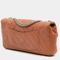 Pre Owned Chanel Orange Classic Lambskin East West Single Flap