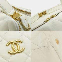 Pre Owned Chanel Cube Vanity White Leather Shoulder Bag 