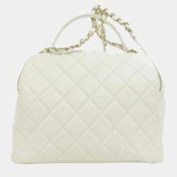 Pre Owned Chanel Cube Vanity White Leather Shoulder Bag 