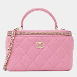 Pre Owned Chanel Vanity Pink Leather Shoulder Bag