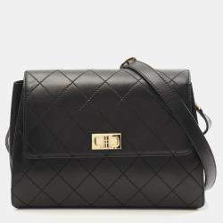 Pre Owned Chanel 2.55 Trapezoid Reissue Black Lambskin Leather Shoulder Bag