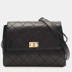 Pre Owned Chanel 2.55 Trapezoid Reissue Black Lambskin Leather Shoulder Bag