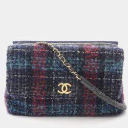 مملوكة مسبقًا Chanel W Flap Tweed Shoulder Bag Leather Fabric Navy Multicolor