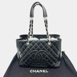 Pre Owned Chanel GST Black Leather Tote Bag