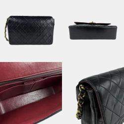 Pre Owned Chanel Black Lambskin Leather Shoulder Bag