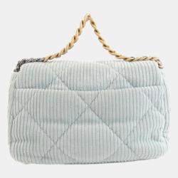Pre Owned Chanel 19 Light Blue Cord Shoulder Bag