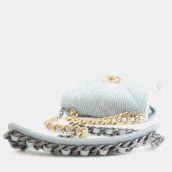Pre Owned Chanel 19 Light Blue Cord Shoulder Bag