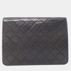 Pre Owned Chanel Black Lambskin Leather Shoulder Bag