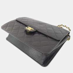 Pre Owned Chanel Black Lambskin Leather Shoulder Bag