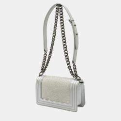 Pre Owned Chanel Boy Metallic Silver Leather Shoulder Bag