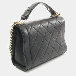Pre Owned Chanel Click Label Black Leather Shoulder Bag