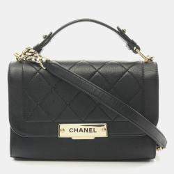 Pre Owned Chanel Click Label Black Leather Shoulder Bag