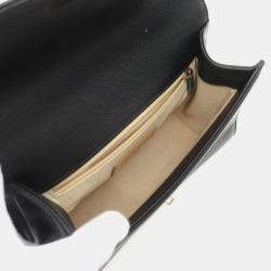 Pre Owned Chanel Click Label Black Leather Shoulder Bag