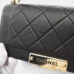 Pre Owned Chanel Click Label Black Leather Shoulder Bag
