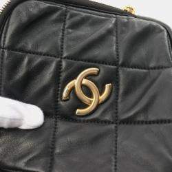 Pre Owned Chanel Black Lambskin Leather Shoulder Bag