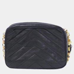 Pre Owned Chanel Chevron Black Leather Shoulder Bag