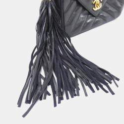 Pre Owned Chanel Chevron Black Leather Shoulder Bag