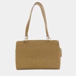 Pre Owned Chanel Chocolate Bar Beige Leather Shoulder Bag