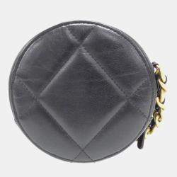 Pre Owned Chanel 19 Round Black Lambskin Leather Shoulder Bag