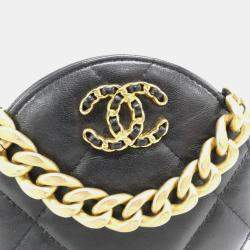 Pre Owned Chanel 19 Round Black Lambskin Leather Shoulder Bag
