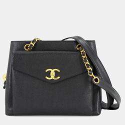 مملوكة مسبقًا Chanel Caviar Skin Chain Shoulder Bag Leather Black Coco Mark Gold Metal Fittings