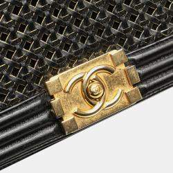 Pre Owned Chanel Small Braided Black Sheepskin Boy Flap