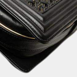 Pre Owned Chanel Small Braided Black Sheepskin Boy Flap
