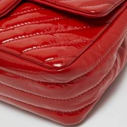 Pre Owned Chanel Red Chevron Patent Leather New Mini Classic Flap Bag