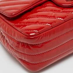 Pre Owned Chanel Red Chevron Patent Leather New Mini Classic Flap Bag