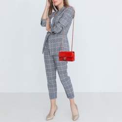 Pre Owned Chanel Red Chevron Patent Leather New Mini Classic Flap Bag