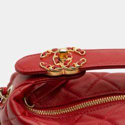 Pre Owned Chanel Red Small Quilted Lambskin Perfect Meeting Hobo