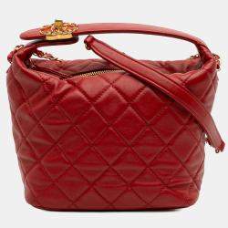 Pre Owned Chanel Red Small Quilted Lambskin Perfect Meeting Hobo
